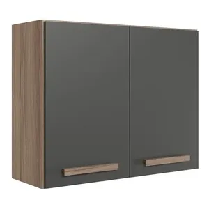 Armário Aéreo Intenza 80cm 2 Portas Carvalho Nature/chumbo - Nicioli Carvalho Nature/chumbo