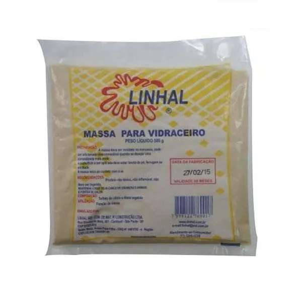 Massa para Vidraceiro 500g para Fixação de Vidros e Flanges Pronta para Moldar Linhal Massa para Vidraceiro 500g Fixação de Vidros e Flanges Pronta para Moldar Linhal