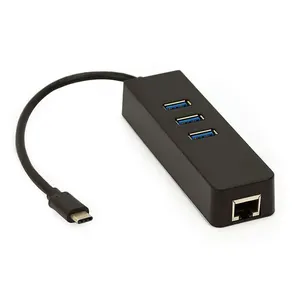 Hub Adaptador USB-C com 3 portas USB e Rede Preto