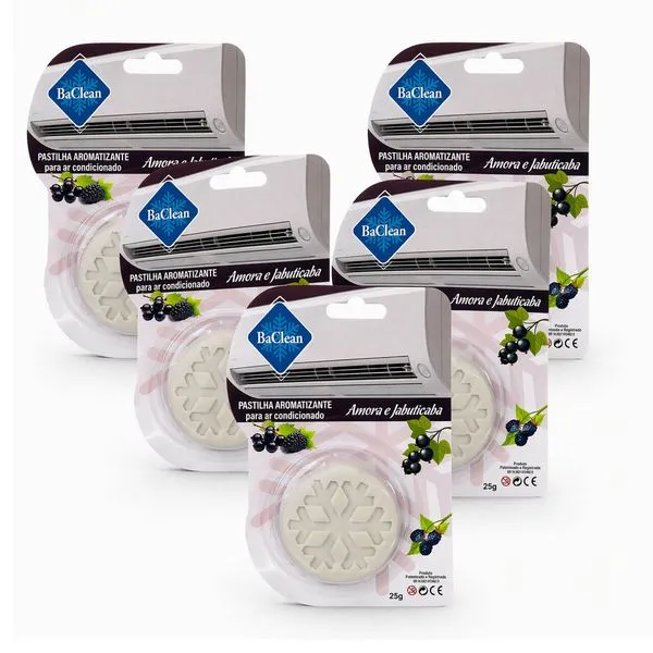 Kit com 5 Pastilhas Bactericida Aromatizante para Ar Condicionado Amora e Jabuticaba