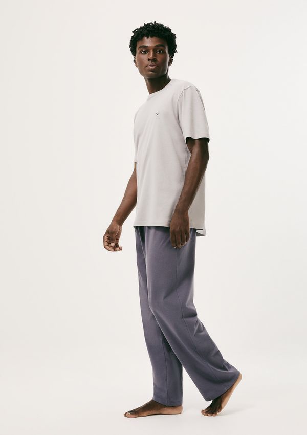 Pijama Longo Masculino Manga Curta Com Bordado - Cinza XXG