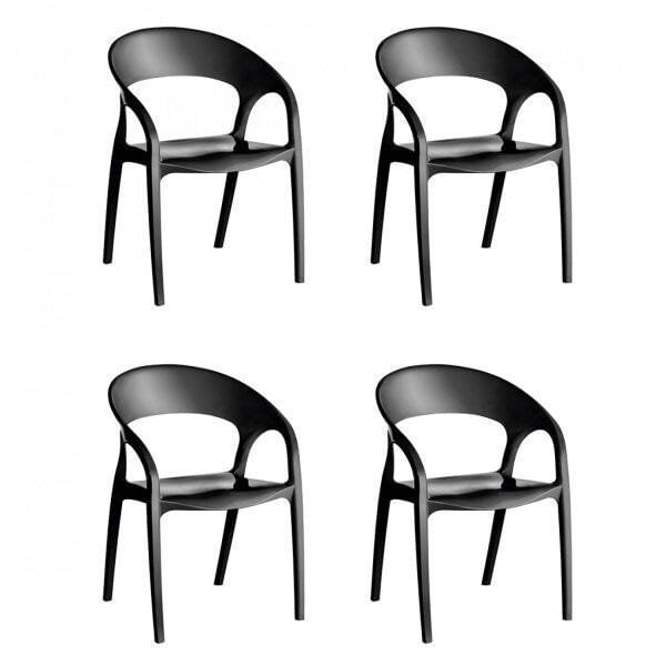 Conjunto 4 Cadeiras de Plástico Polipropileno Empilhável Glass Plus Preto