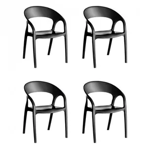 Conjunto 4 Cadeiras de Plástico Polipropileno Empilhável Glass Plus Preto