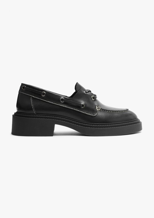 Mocassim Feminino Salto Bloco Couro - Preto 034