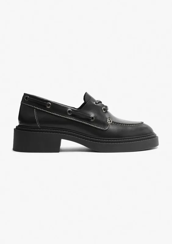 Mocassim Feminino Salto Bloco Couro - Preto 034