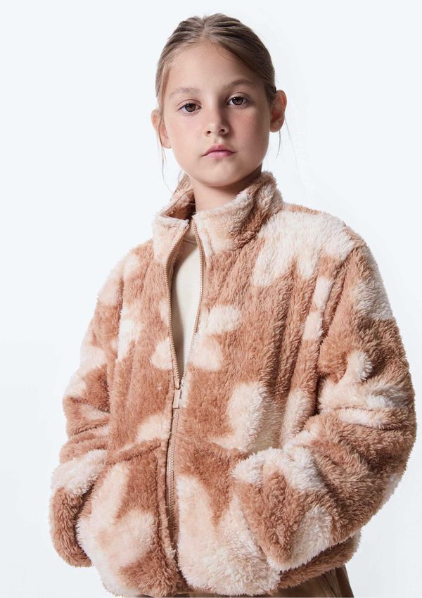 Jaqueta Infantil Menina Gola Alta Em Fleece - Marrom 005