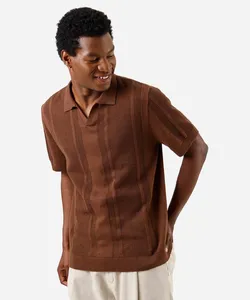 polo masculina de tricot manga curta texturizada marrom P