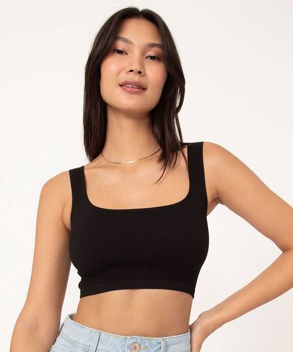 cropped básico de poliamida areia - preto M