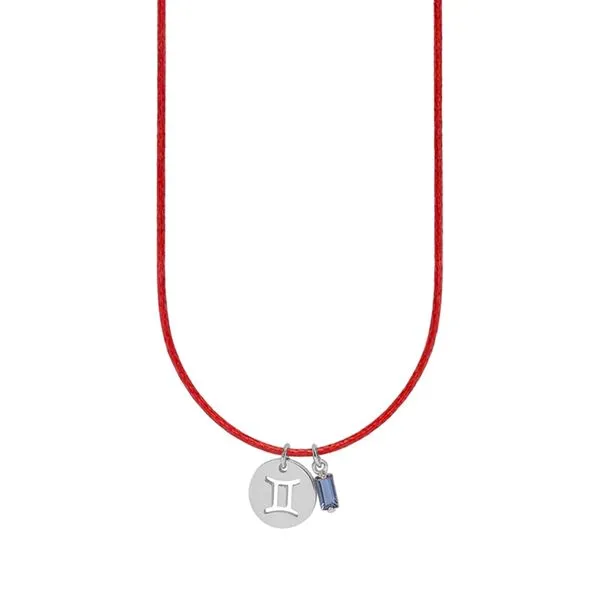 Colar de Signo Gêmeos Vermelho com Zircônia e Aço Vermelho Ajustável