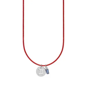 Colar de Signo Gêmeos Vermelho com Zircônia e Aço Vermelho Ajustável