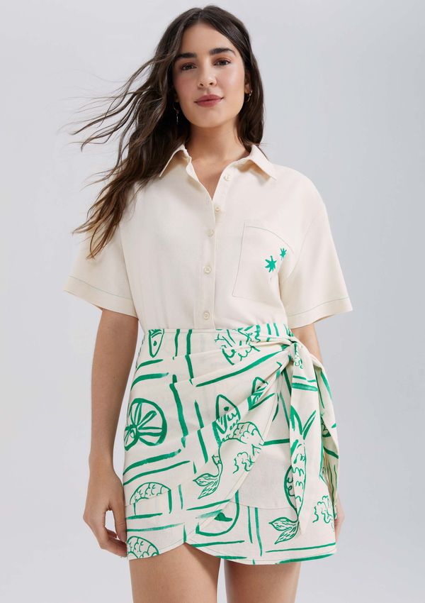 Saia Pareô Cintura Alta Estampada - Verde 044