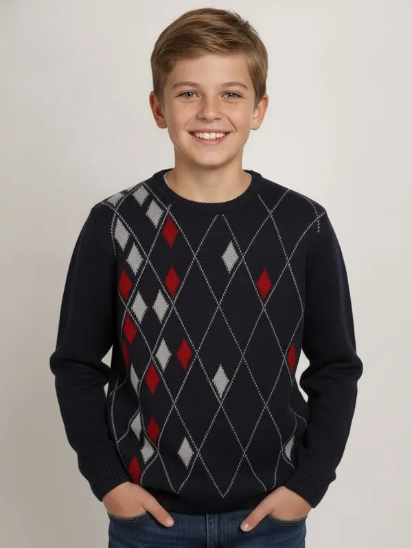Blusão Tricot Juvenil Para Menino - MARINHO/CINZA/VERMELHO 10