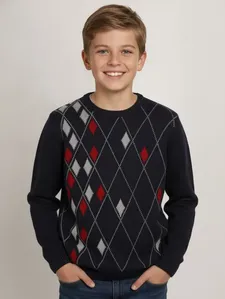 Blusão Tricot Juvenil Para Menino - MARINHO/CINZA/VERMELHO 12