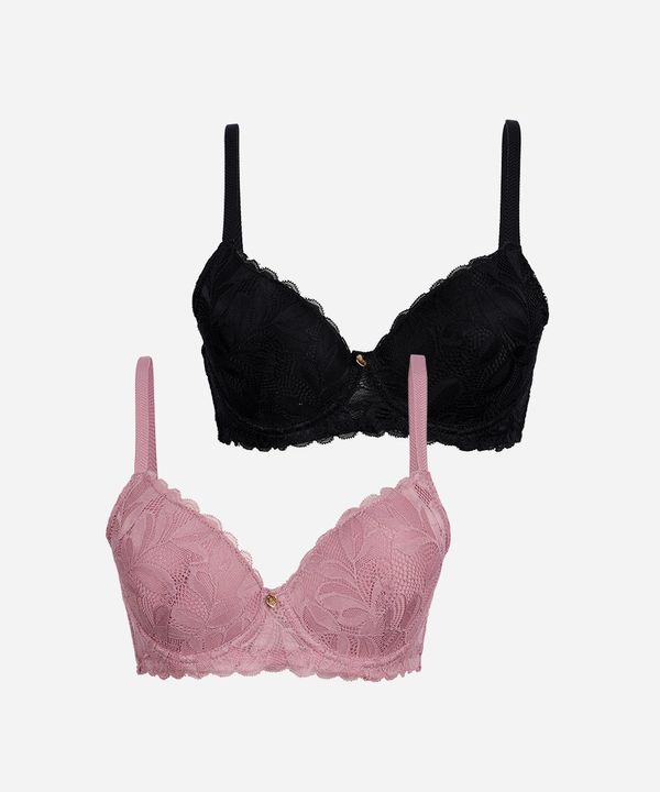 kit de 2 sutiãs meia taça feminino com renda floral colorido 48