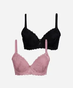 kit de 2 sutiãs meia taça feminino com renda floral colorido 46