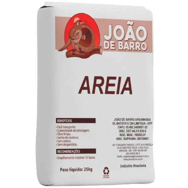 Areia Peneirada Ensacada Embalagem Plástica João de Barro 25kg (MP)