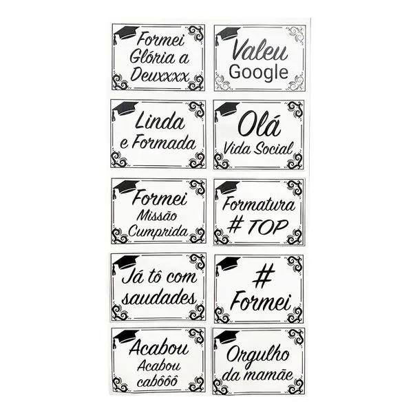 Plaquinhas de Formatura Divertidas Papel Triplex 22CM 10 Unidades Preto e Branco Festa Chic Plaquinhas de Formatura Divertidas 10 Unidades Preto e Branco Festa Chic