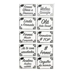 Plaquinhas de Formatura Divertidas Papel Triplex 22CM 10 Unidades Preto e Branco Festa Chic Plaquinhas de Formatura Divertidas 10 Unidades Preto e Branco Festa Chic