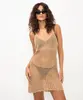 vestido saída de praia curta de tricot bege GG