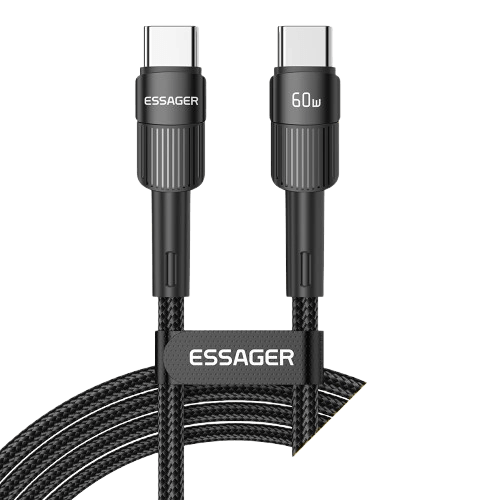 Cabo Essager USB-C para USB-C 2.0M Nylon 60W EXCTT2-XCA01 Preto