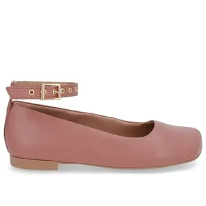 Sapatilha Ajuste Tornozelo Rosa Couro Bico Quadrado 34