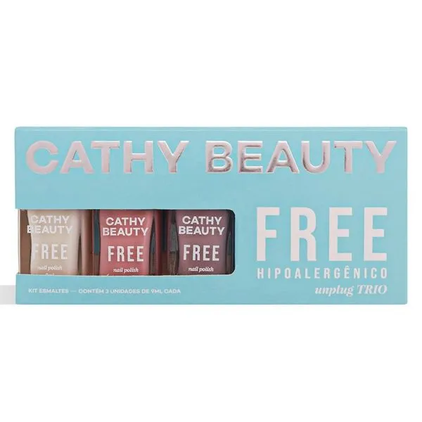 Kit Esmalte Cathy Beauty Free Unplug Trio 3 Unidades de 9ml cada