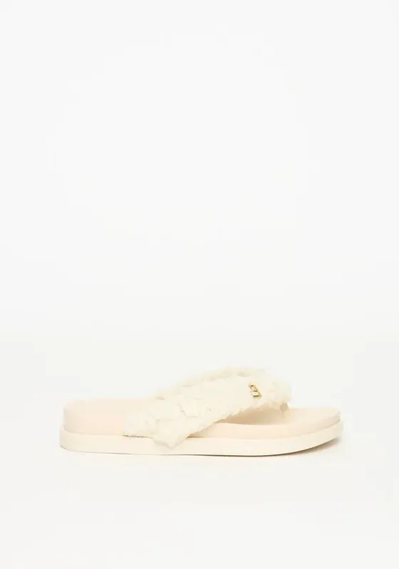 Chinelo De Pelos Com Logo Bege 34