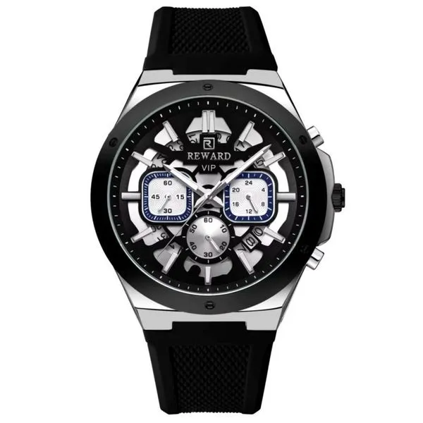 Relogio Masculino Quartzo Multifuncional Casual Pulseira De Silicone Impermeavel Preto