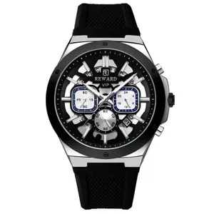 Relogio Masculino Quartzo Multifuncional Casual Pulseira De Silicone Impermeavel Preto