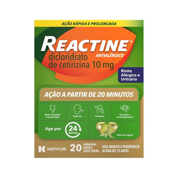 Reactine Dicloridrato De Cetirizina 10mg Com 20 Capsulas