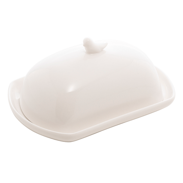 Manteigueira Wolff Porcelana detalhes Birds Branco