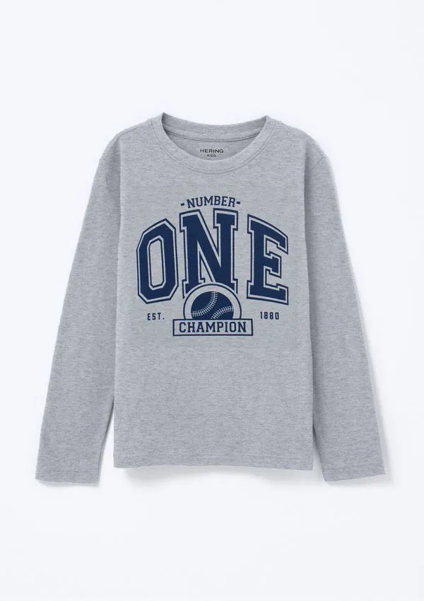 Camiseta Infantil Menino Manga Longa Com Estampa Hering Kids - Cinza 014