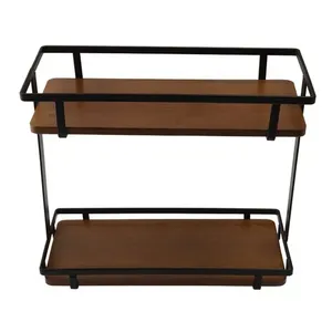 Organizador Porta Tempero com 2 Prateleiras Ferro e Bambu 27,5x12x24,5cm LM4268BEL - honeyhome