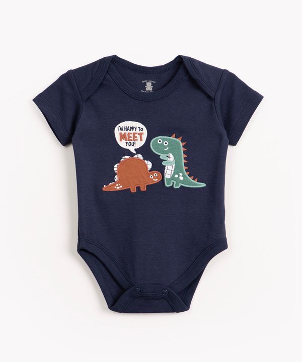 body infantil de malha dinossauros manga curta azul marinho 3-6
