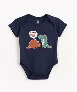 body infantil de malha dinossauros manga curta azul marinho 18-24