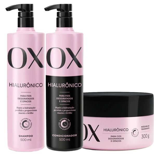 Kit OX Shampoo 500ml, Condicionador 500ml e Máscara 300ml Hialurônico