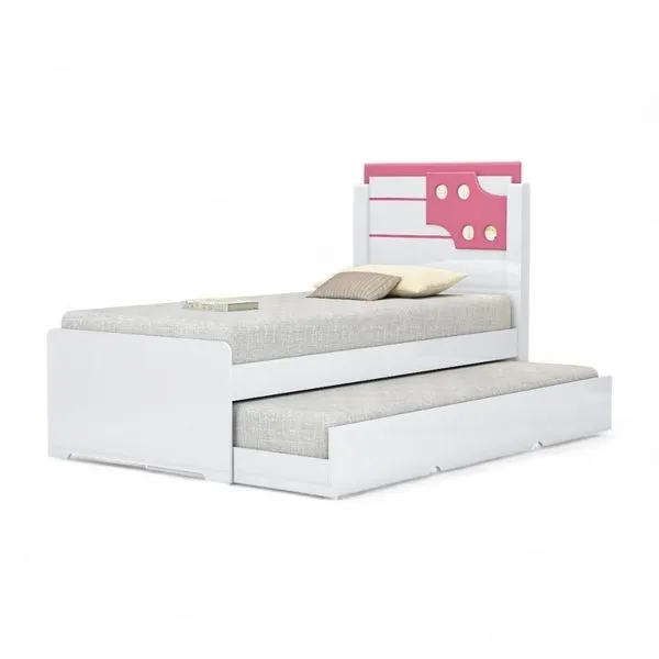 Cama Bibox Solteiro Com Aplique Luiza Branca E Rosa