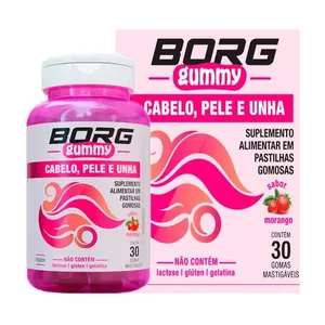 Suplemento Alimentar Borg Gummy Cabelo, Pele e Unha Sabor Morango 30 Gomas Mastigáveis