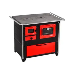 Fogão a Lenha 4 Bocas Hidro Prime Box N 2 Vermelho com Forno 40L Chapa em Ferro Fundido Fogão A Lenha Lado Direito Prime Box N 2 Vermelho Hidro