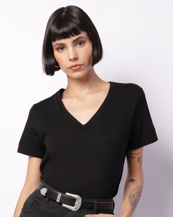Blusa Feminina Impermeável Básica Manga Curta Preta GG