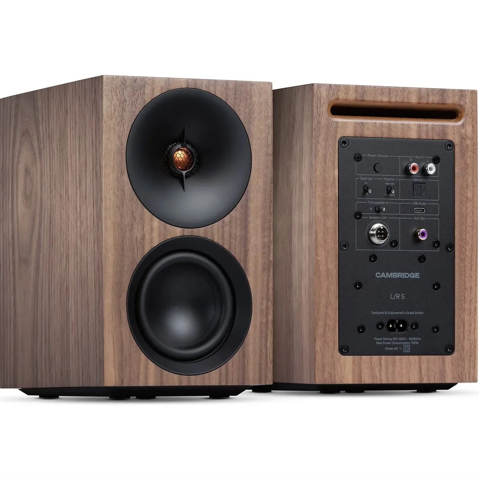 Caixas Acústicas estéreo ativa Cambridge Audio L/R S Ultracompacta 100w - Walnut
