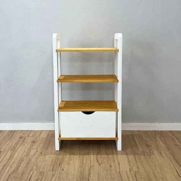 Aparador Linea Slim 4 Prateleiras 1 Gaveta Pinus 54CM Nozes e Branco