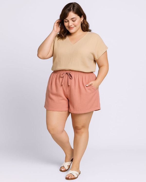 Short Plus Size Feminino Curto com Cordão Rosa G2