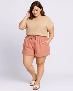 Short Plus Size Feminino Curto com Cordão Rosa G2