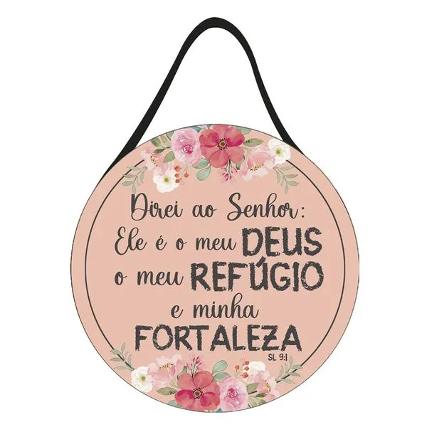 Placa Decorativa Redonda Direi Ao Senhor MDF 25cm com Alça em Corino - Nsw Decor