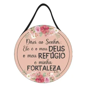 Placa Decorativa Redonda Direi Ao Senhor MDF 25cm com Alça em Corino - Nsw Decor