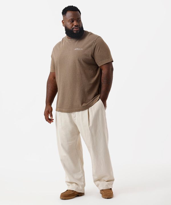 calça chino baggy masculina de sarja com pregas plus size bege 54