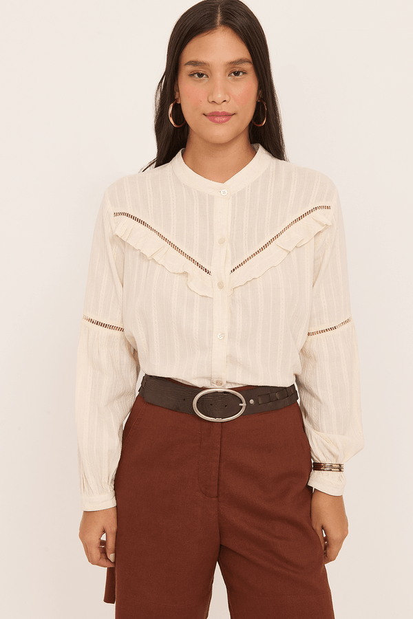 camisa darani fraldada manga bufante NATURAL G
