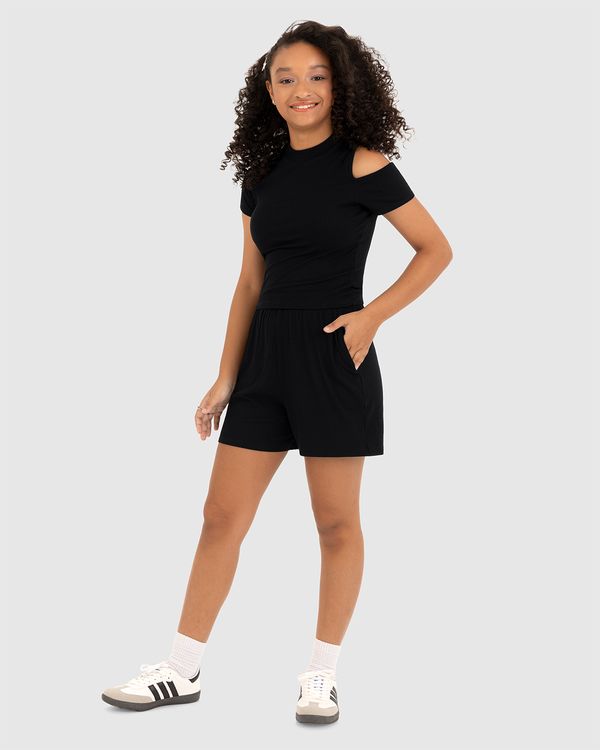 Conjunto Menina Blusa Abertura Ombro Em Malha Viscose Canelada Malwee Kids Preto - 16