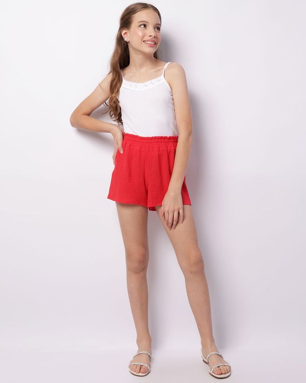 Short Juvenil Curto Algodão Texturizado Vermelho 16
